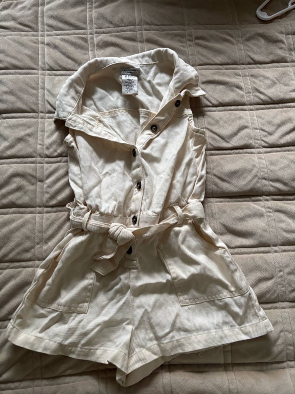 Max Studio Cream Button-Front Collared Romper
